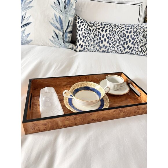 Burled Wood Serving Tray 16"L x 9"W x 2"H Gloss Finish Serveware Christmas Gift - Picture 8 of 11